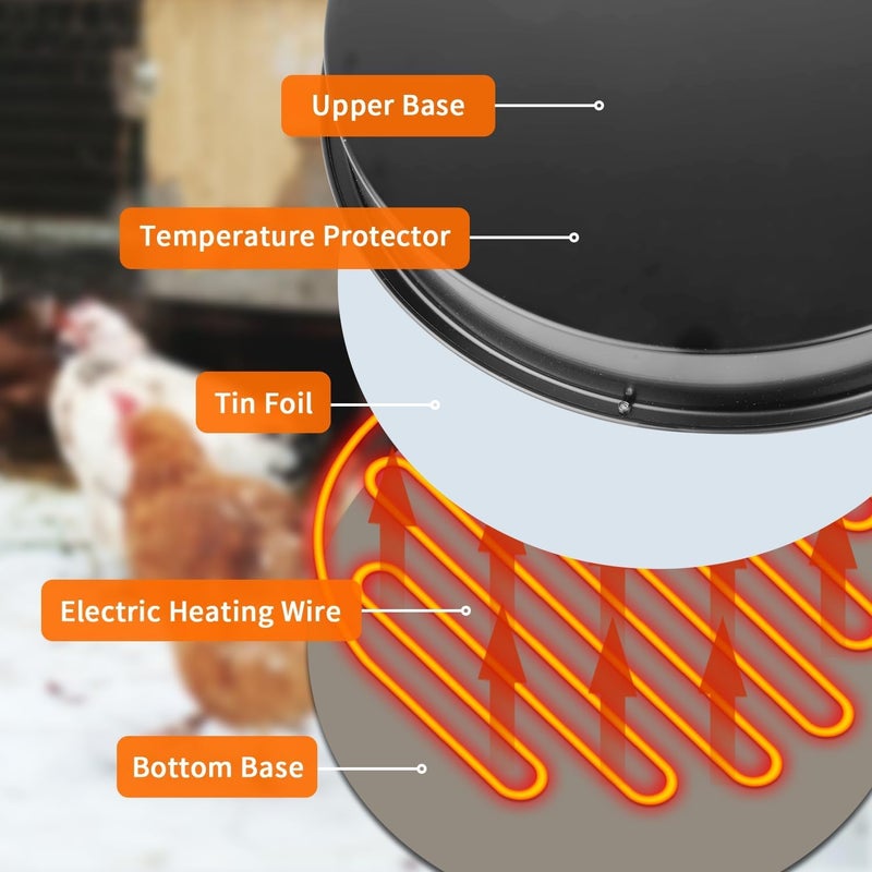COICOTTC Chicken Water Heater for Winter, 110Watt Thermostat Heated Poultry Waterer Base with 9.8ft Power Cord,Suitable for Plastic/Metal Poultry Waterer(Black, 11INCH-1PACK) - Image 4